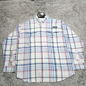 Columbia PFG Super Bahama Shirt Mens Large Plaid Omni Shade‎ Fishing Vented